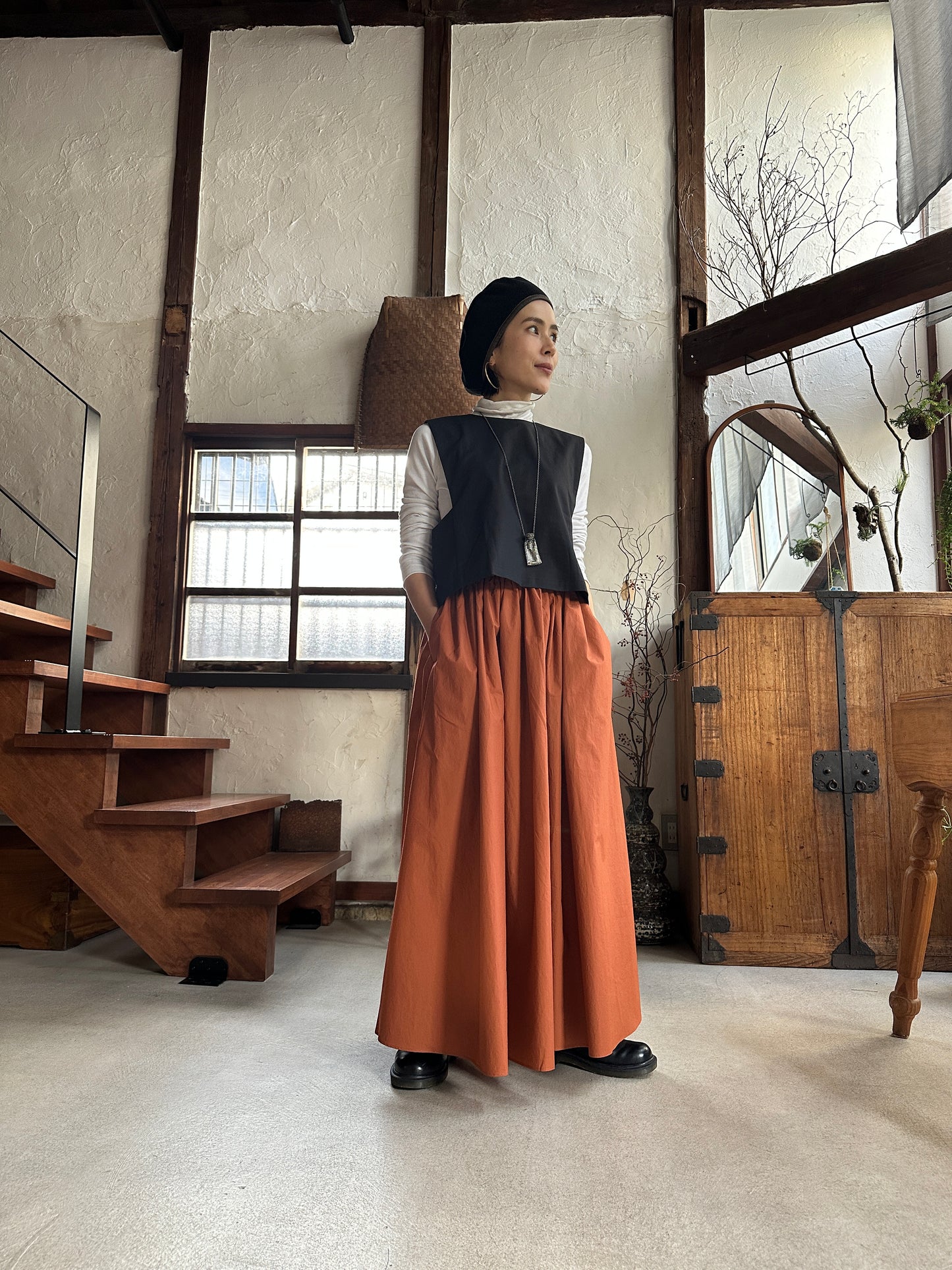 【新色】オレンジブラウン　コットンボリュームスカート