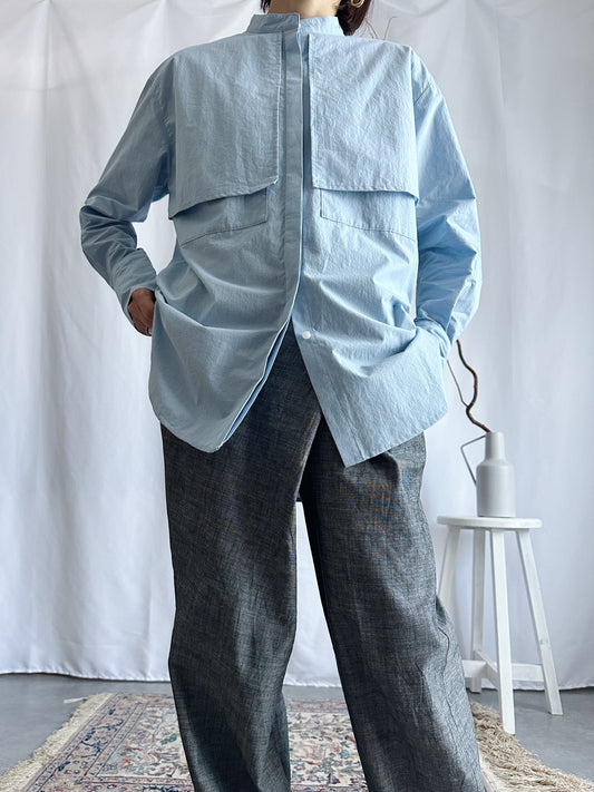 コットンヨークシャツ｜ホワイト・セージブルー