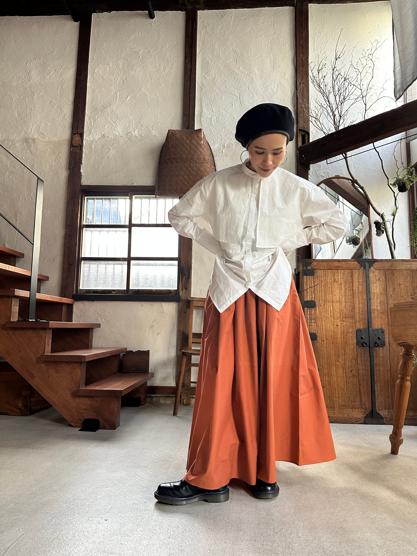 【新色】オレンジブラウン　コットンボリュームスカート