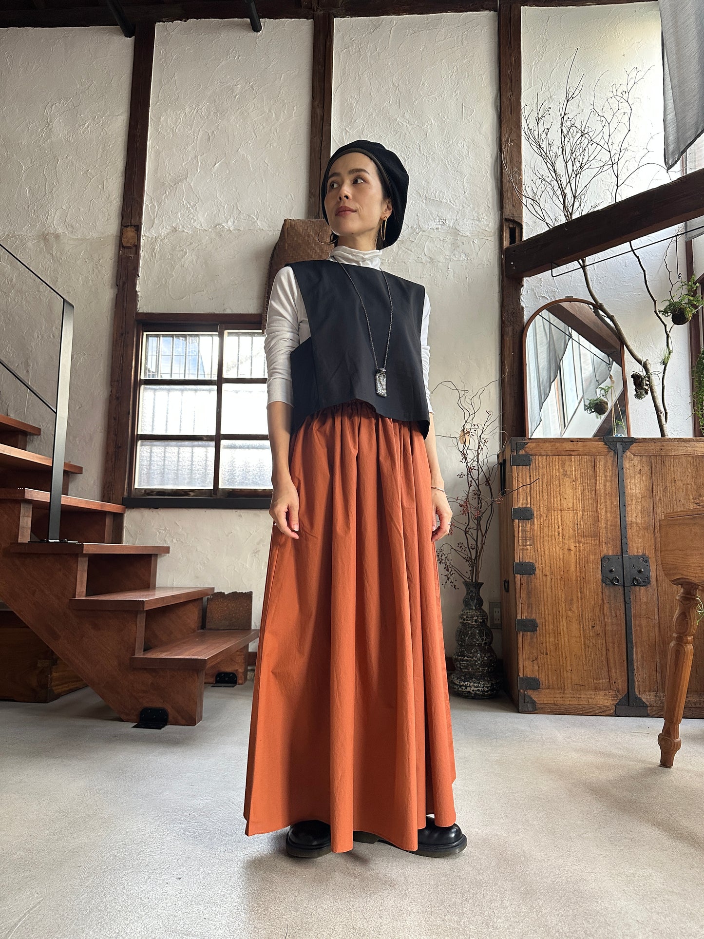 【新色】オレンジブラウン　コットンボリュームスカート