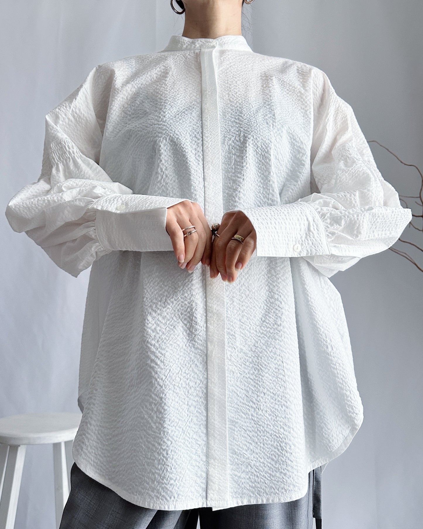 【先行予約品】ギャザースリーブコットンブラウス