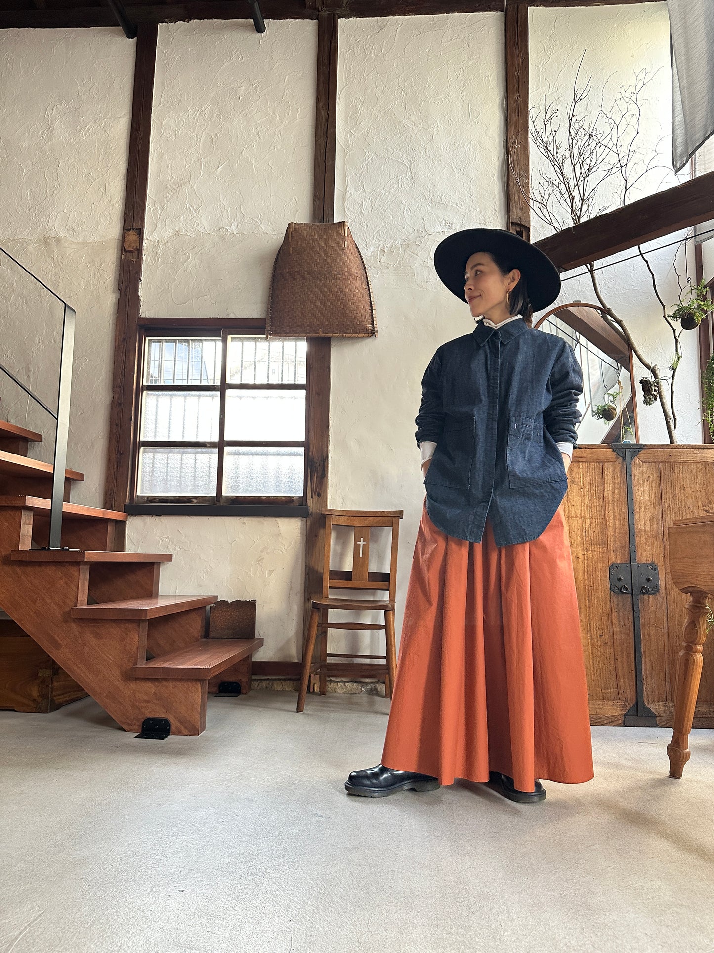 【新色】オレンジブラウン　コットンボリュームスカート